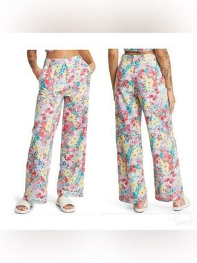 YLLW The Label Midsummer Trouser French Floral Wide Leg Pants Sz L
